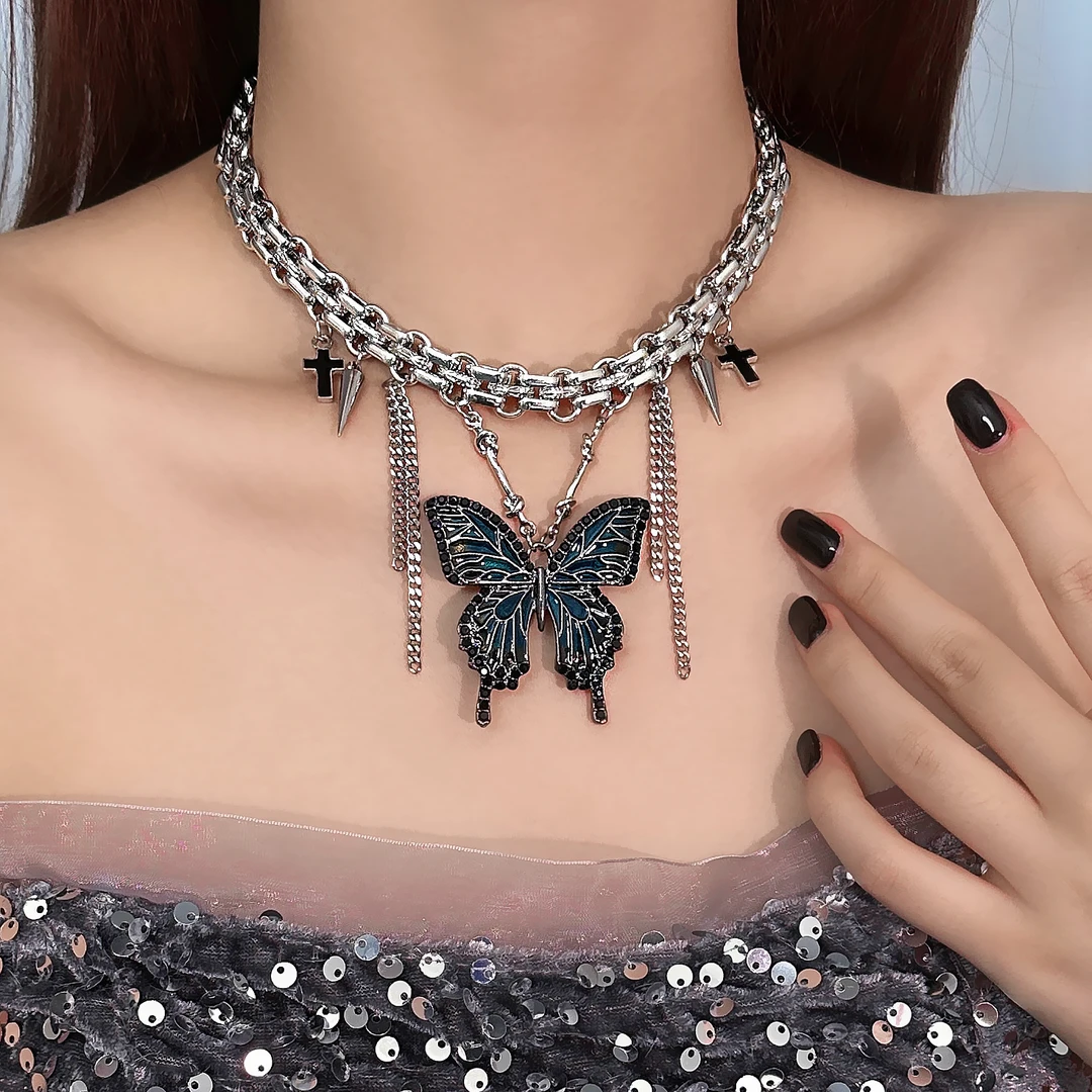 合金项链 X4232-1时尚精致小众百搭个性高级感重工蝴蝶项链设计感