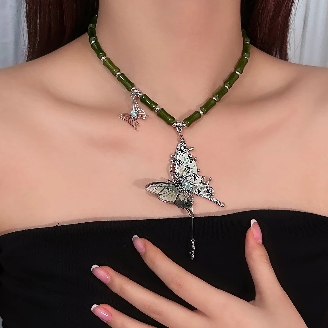 合金亚克力项链 X3969-1时尚甜美小众精致百搭高级感竹节蝴蝶项链
