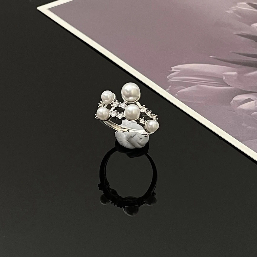 合金仿珍珠戒指 J0235-1时尚气质轻奢甜美小众不规则珠珠戒指简约