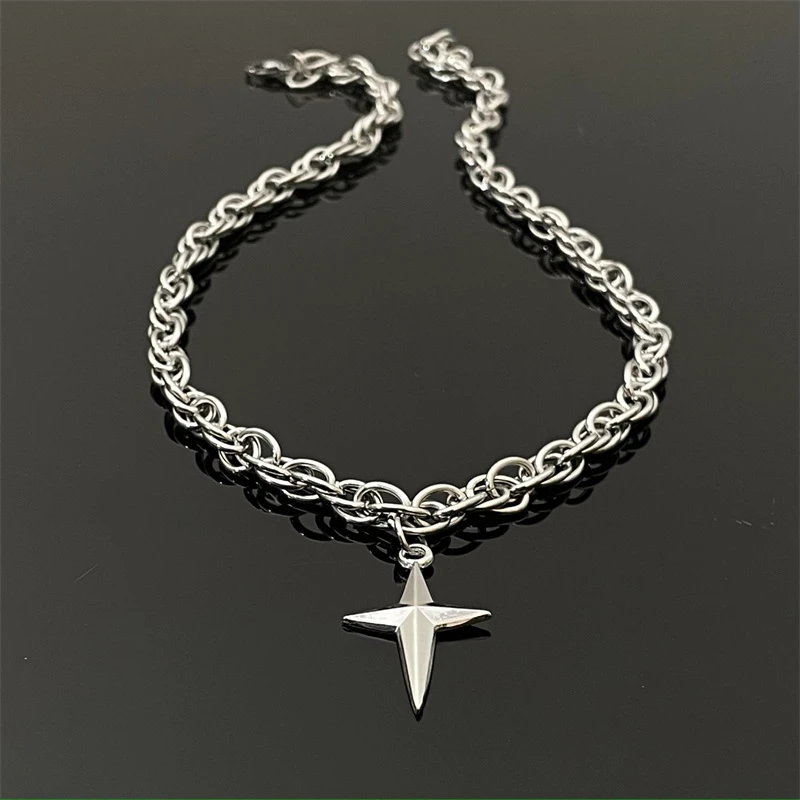 合金项链 X1302-1简约芒星古巴链个性素款项链男女时尚吊坠百搭