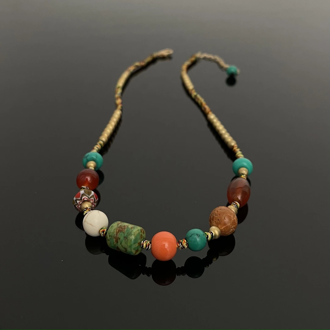 合金亚克力项链 X0900-1复古彩色珠珠项链女大民族风独特个性颈链