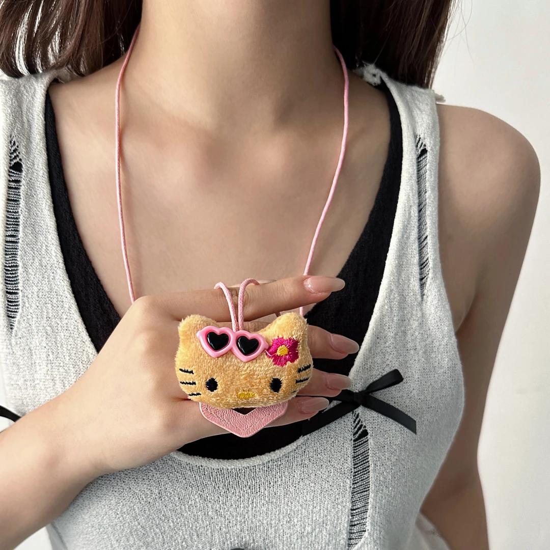 非金属布艺项链 X4677-1时尚精致小众百搭甜美可爱粉色猫猫头项链