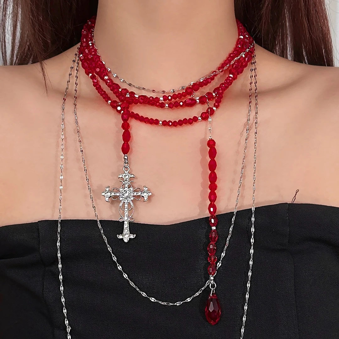 合金亚克力项链 X4022-1时尚小众气质轻奢百搭轻奢欧美十字架项链