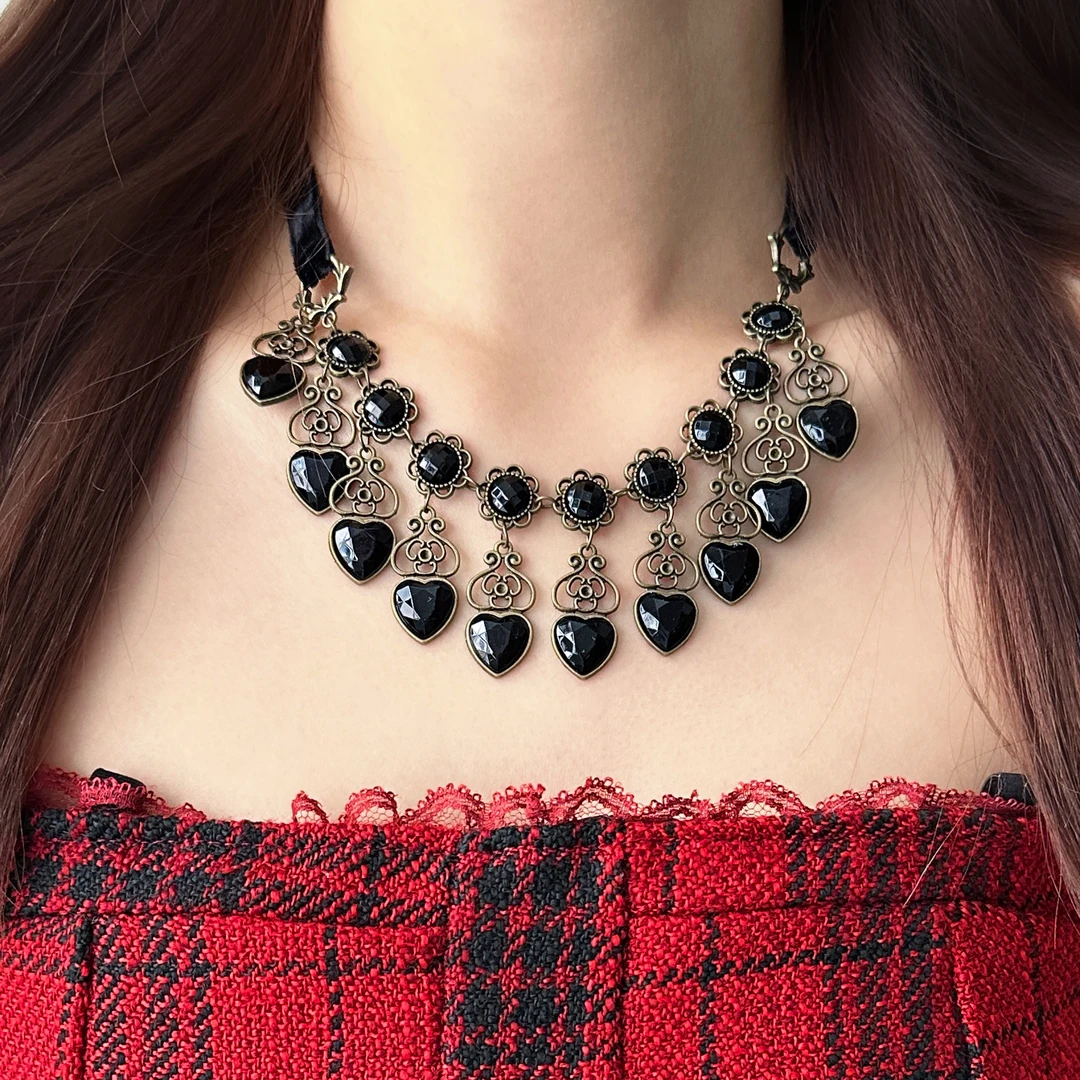 合金布艺项链 X5018-1时尚轻奢法式精致百搭气质个性爱心项链小众