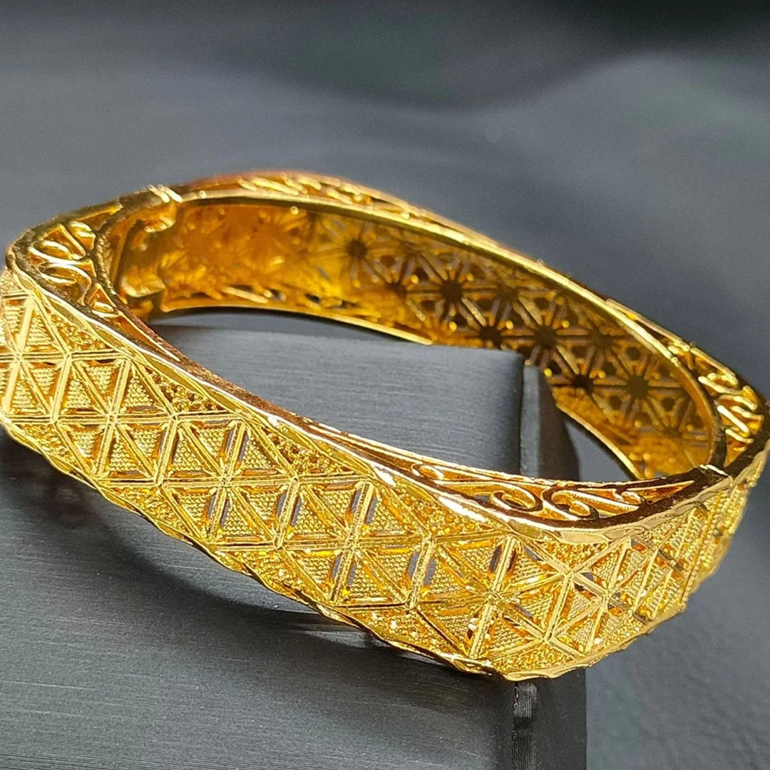 铜合金手镯 【古米】1/2中东印度方型镂空镀24手镯