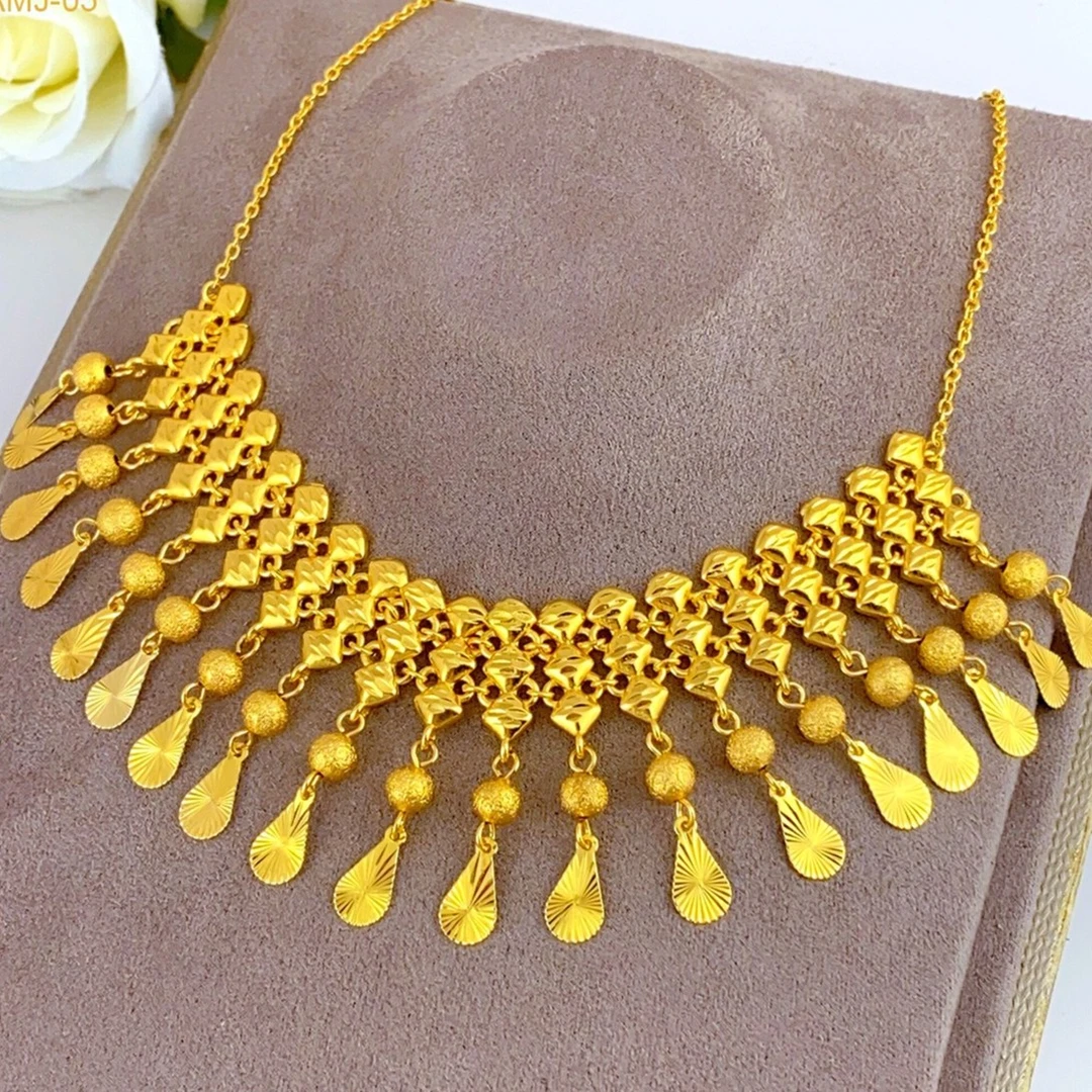 铜合金项链 1/4迪拜镀金首饰新娘百搭金色流苏项链颈链复古民族风