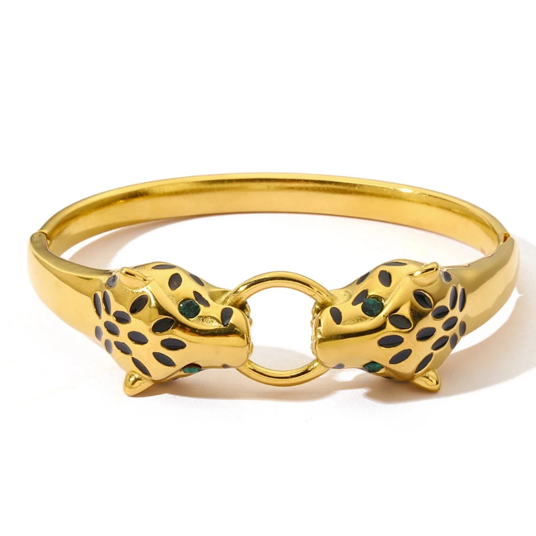 铜合金手镯 【古米】1/3钛钢镀金金豹可开口扭丝手镯饰品轻奢金色