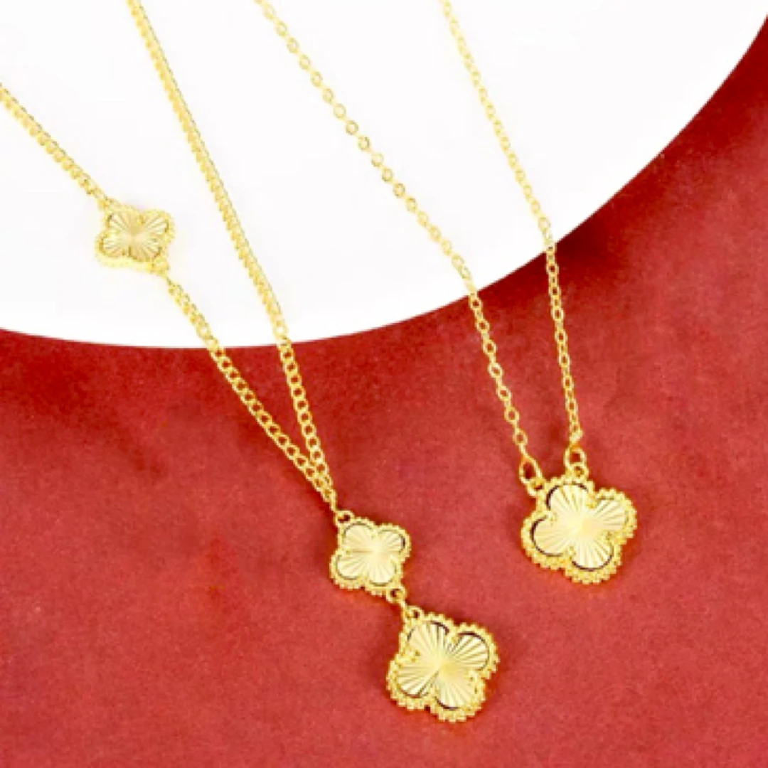 铜合金项链 【古米】2/108锁骨链镭射拉丝工艺气质坠链四叶项链金色