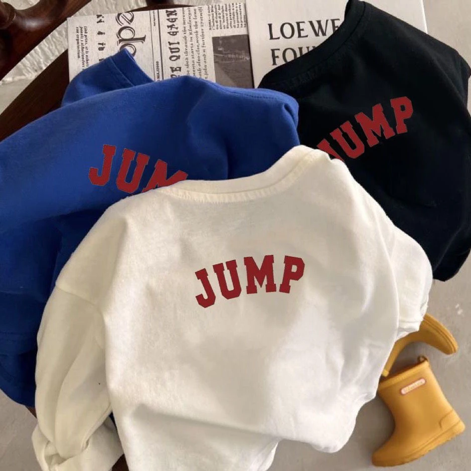 纯棉帅气字母印花长袖t恤儿童宝宝春秋季百搭男女童打底上衣潮流T