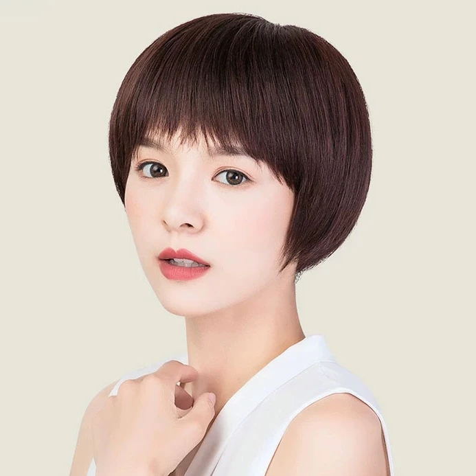 减龄波波头中老年女士蓬松增发量假发套全真人发丝全真发遮白发