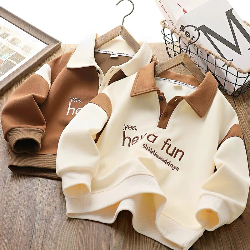 男童男孩polo衫2024新款儿童时髦翻领卫衣中大童拼色洋气-88027