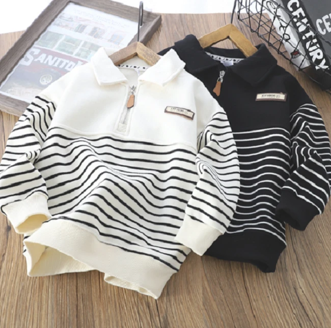 男童卫衣童装2025新款条纹儿童半拉链长袖衫上衣韩版时尚中大童潮