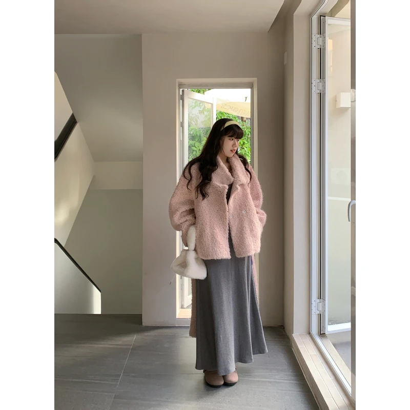 米米子“利物浦小姐”两色泰迪圈圈毛厚外套冬季新款上衣