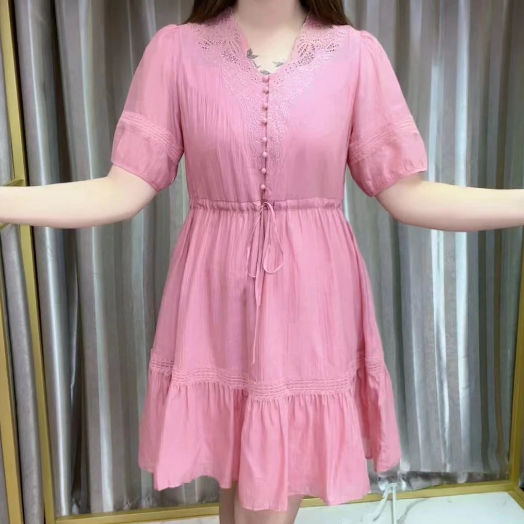 2025夏季新款时尚显瘦遮肚中长款连衣裙女洋气气质百搭纯色A字裙