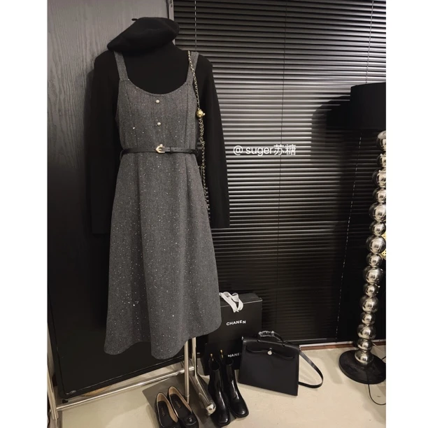 【细闪星空/小香风亮片背心连衣裙】春季法式气质优雅收腰连衣裙