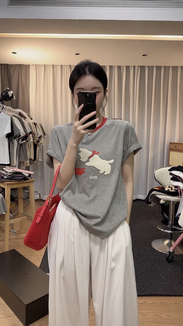 sweet c【小狗】W549#短袖T恤女正肩2024夏季休闲圆领