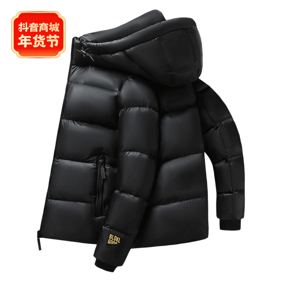 蒙口时尚羽绒服男女短款冬季爆款黑金连帽大衣90白鸭绒情侣外套