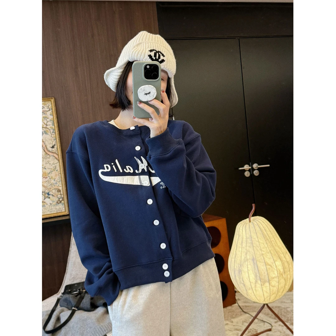 【MGDM】加绒撞色刺绣字母开衫卫衣夹克外套女 25春 LFB24462