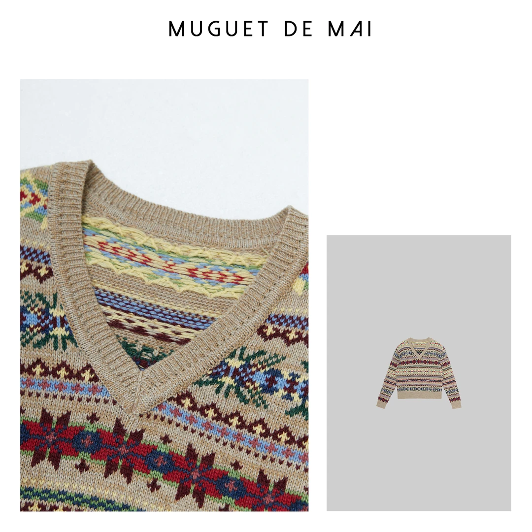 【MGDM】羊毛费尔岛提花V领毛衣 拉夫YYZ24001