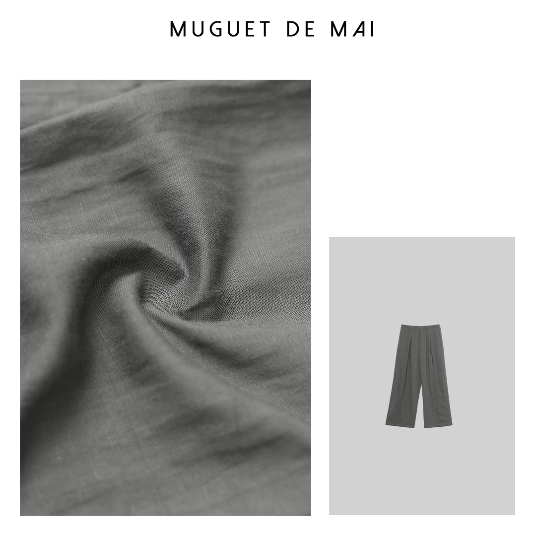 【MGDM】雨露亚麻直筒休闲裤 灰绿裤 ZM24050