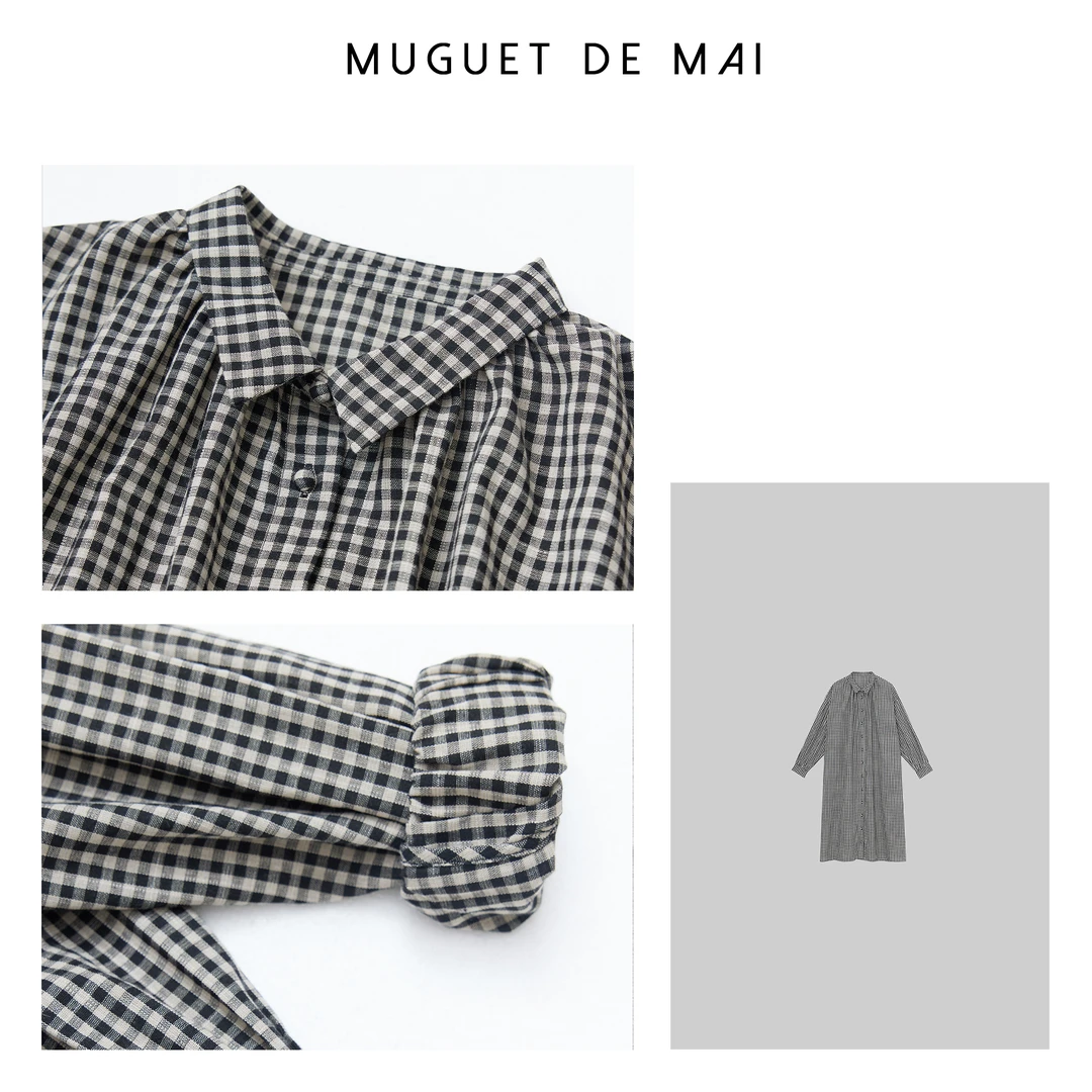 【MGDM】格子单排扣长款衬衫连衣裙 25春季新款 DDJ24252