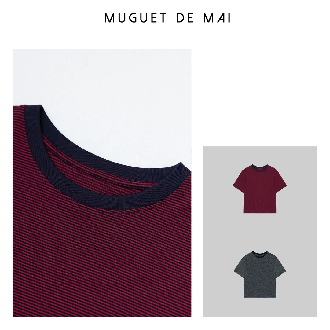 【MGDM】拼色条纹针织T恤 条纹T ZM24028