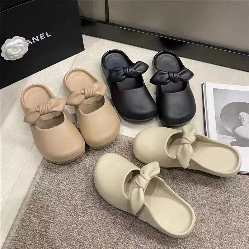 2024新款包头拖鞋女夏季防滑室内家居用软底蝴蝶结凉拖鞋女外出穿