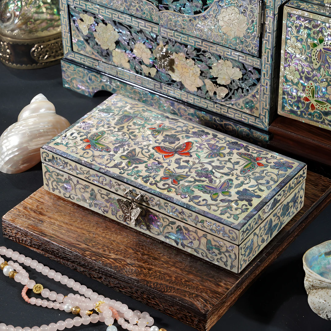 花开蝴蝶螺钿工艺首饰盒收藏送礼收纳盒