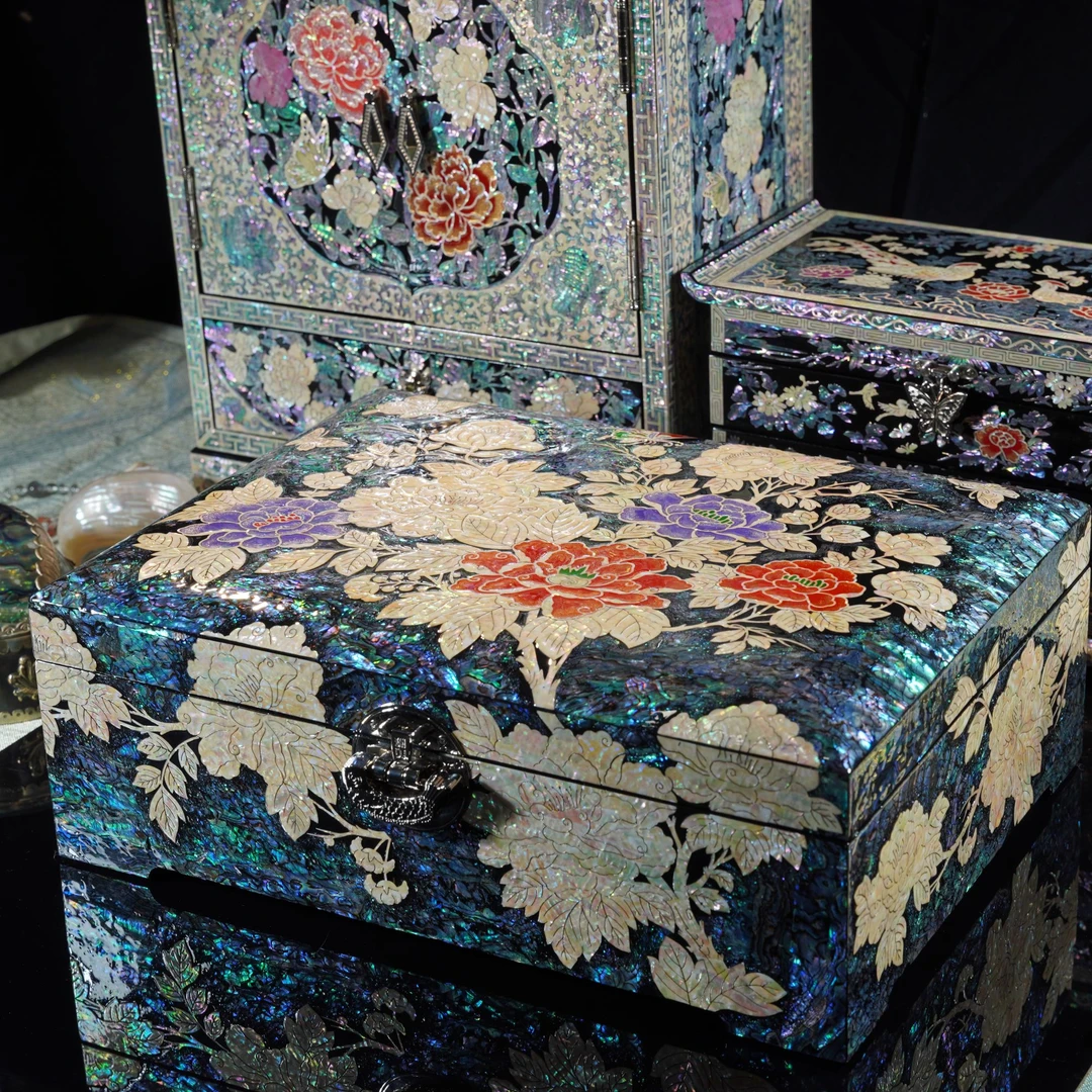 国色芳华螺钿漆器首饰盒高档实木结婚礼物新婚陪嫁礼品螺钿首饰盒