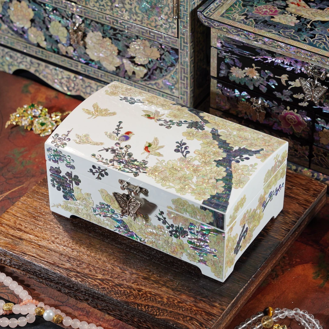 满贝白喜上眉梢螺钿工艺首饰盒收藏送礼收纳盒（两款）