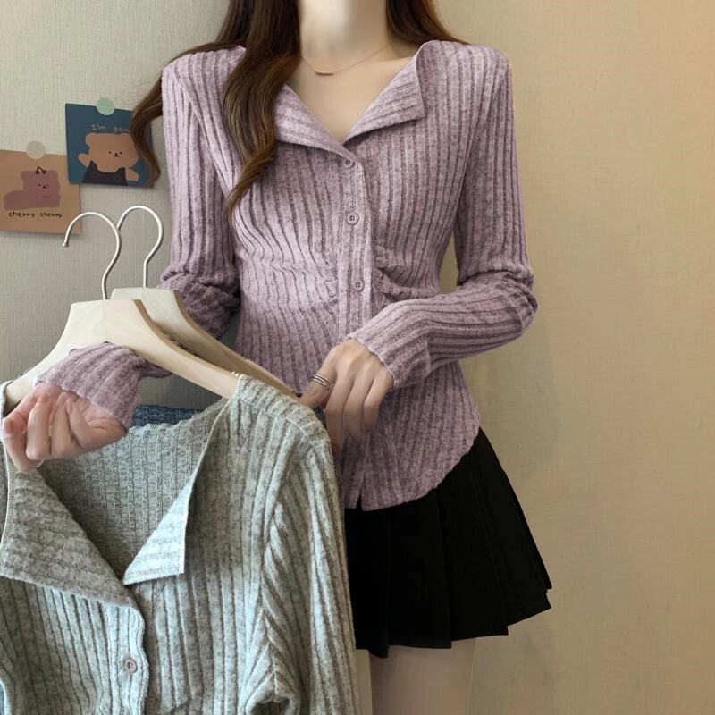 微胖肉肉女生2024秋季新款美式纯欲修身气质长袖辣妹针织开衫8055