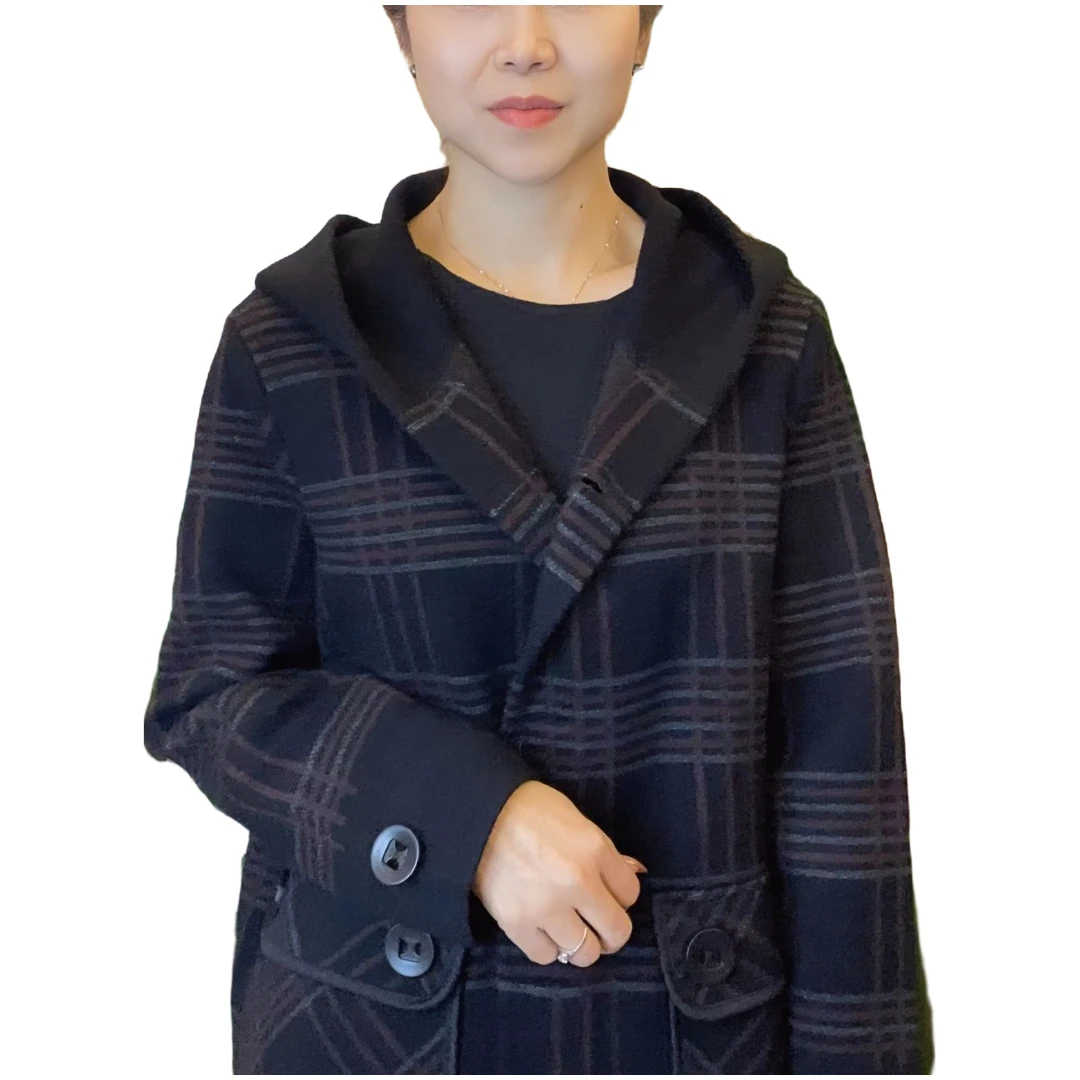 秋冬新款毛呢格子外套