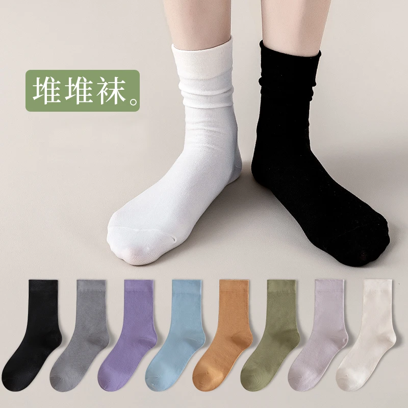 袜子女春秋款中筒袜清凉白色堆堆夏季薄款无骨女生月子乐福鞋长袜