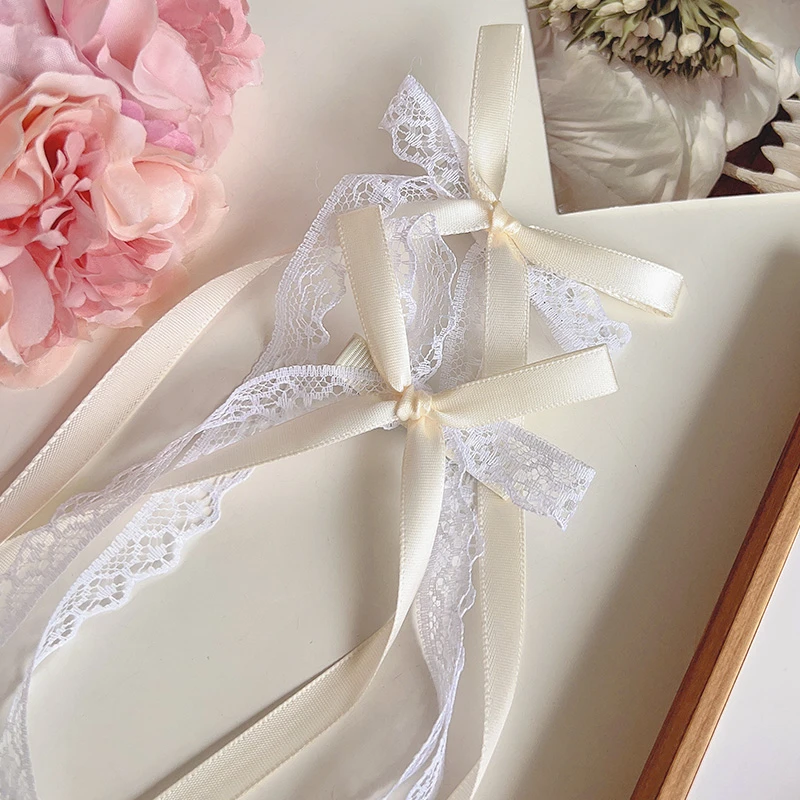 A23芭蕾风蝴蝶结蕾丝飘带发夹双马尾丝带绑发卡女古风头饰发饰