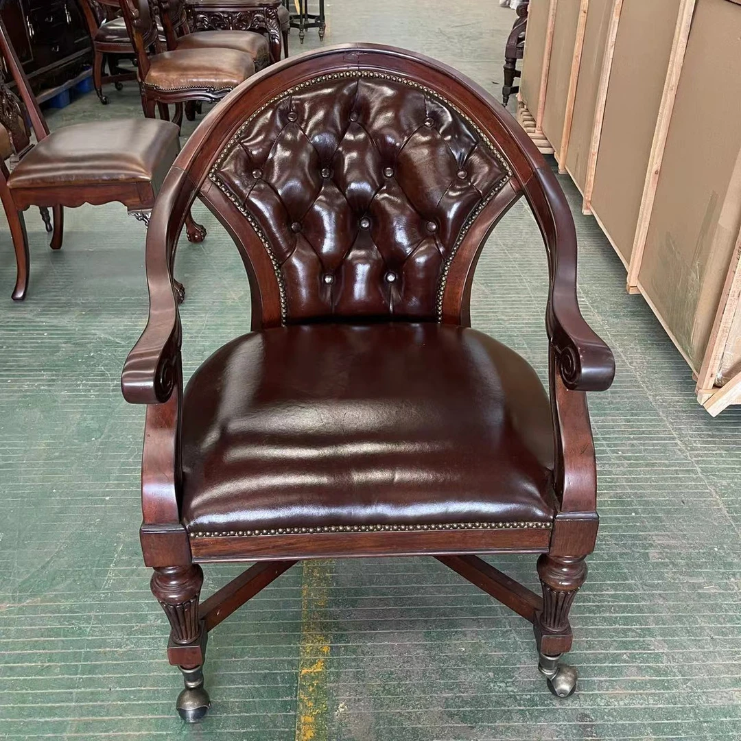 YN-787 万向轮 油蜡皮围椅 书椅  640*750*920 坐深450