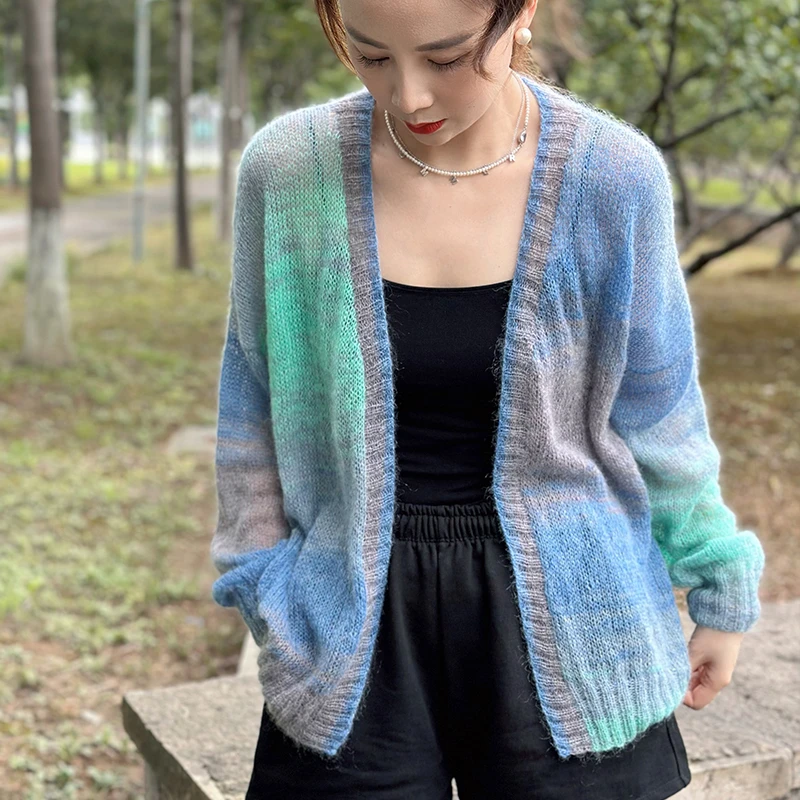 玖球新时尚织五彩开衫同款缎染马海毛半两（25克）价格，手编毛线DIY