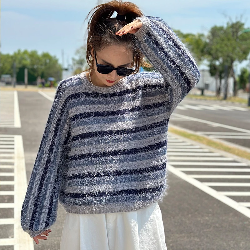 玖球新时尚拼色中粗纯手工编织毛线织流苏拼色套头衫款棒针毛线团