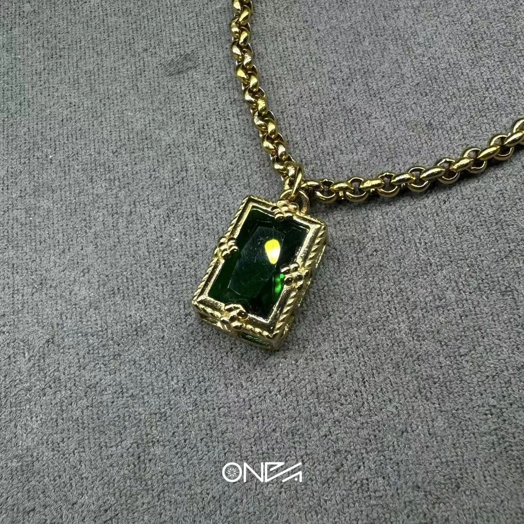 钛钢项链 ONEPART原创复古vintage方形绿锆百搭轻奢项链男女通用