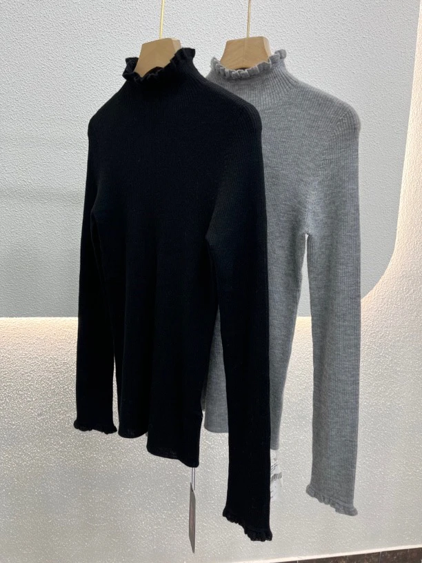 高货～超舒服 精纺山羊绒68支3股 木耳边 修身显瘦 针织长袖打底