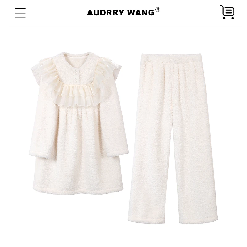 AUDREYWANG云朵少女棉花糖睡衣套装绒绒家居服10394