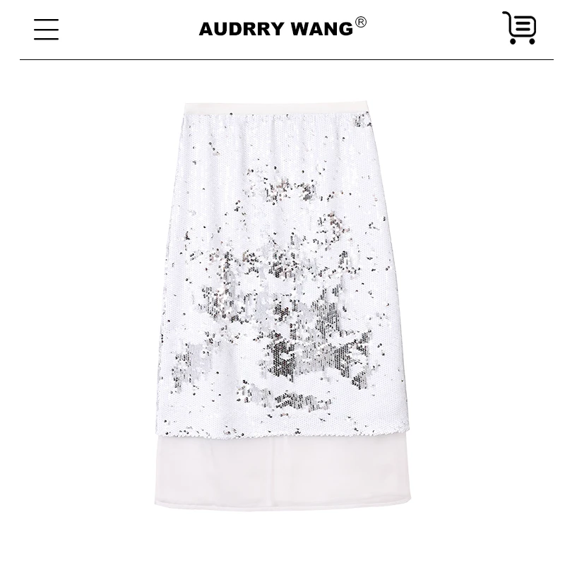 AUDREYWANG气质高腰双色亮片半裙10370