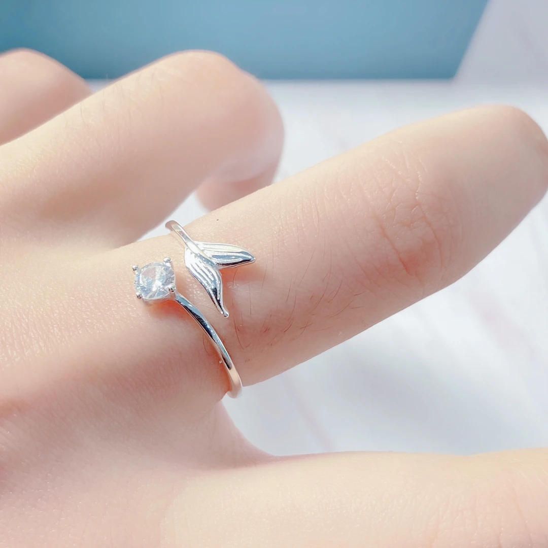 足银戒指 S990银开口人鱼尾巴戒指简约ins个性百搭女戒小众指环