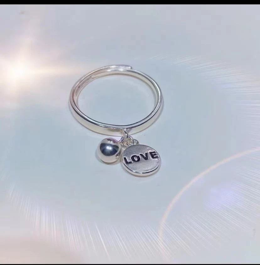 足银戒指 足银手工990银戒小众韩版个性可调节LOVE戒指时尚百搭