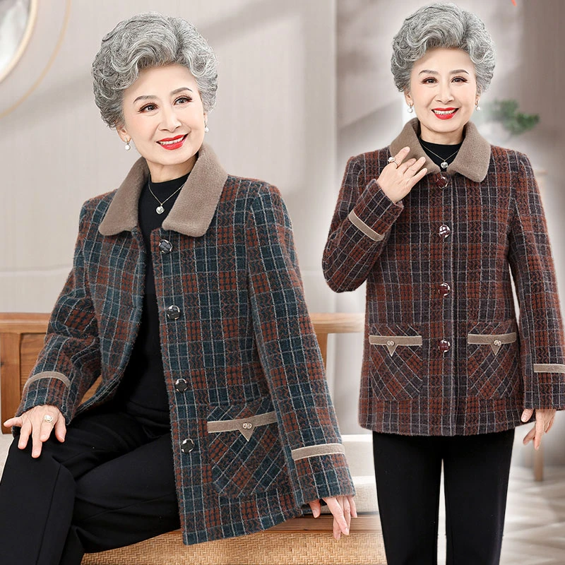 中老年妈妈冬装加绒加厚仿貂绒外套老年人女装奶奶保暖大衣衣服