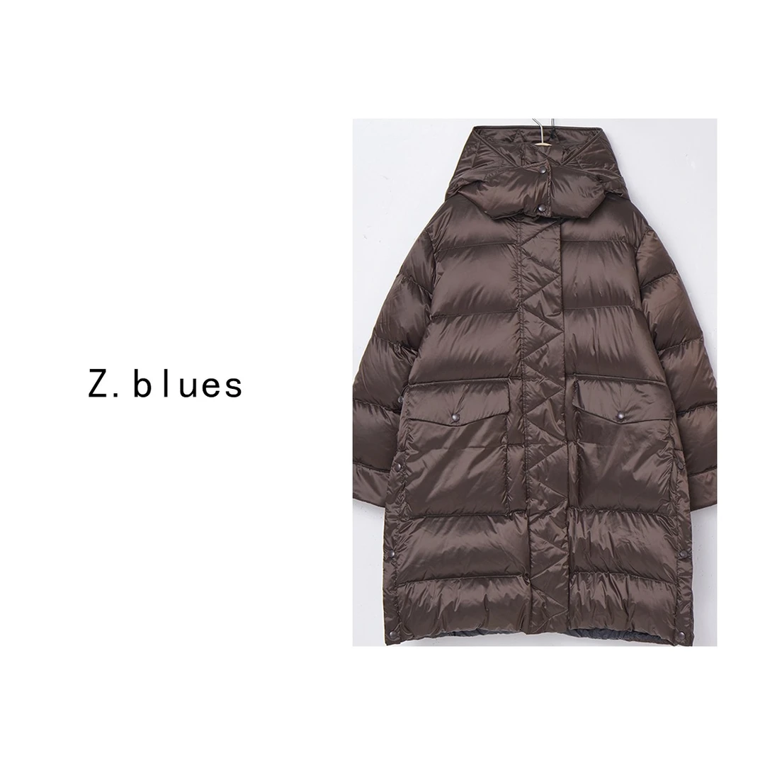 Z.blues【轻奢御寒 】进口面料极简风廓形长款连帽羽绒服女YZXP0060