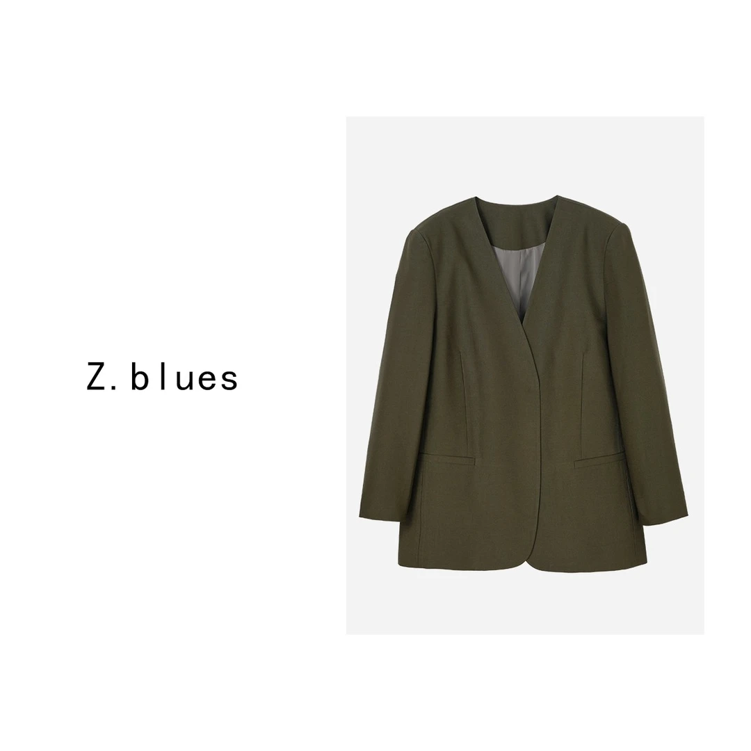 Z.blues【照日不俱销 】春季新款V领宽松休闲西装外套YZBTB0103