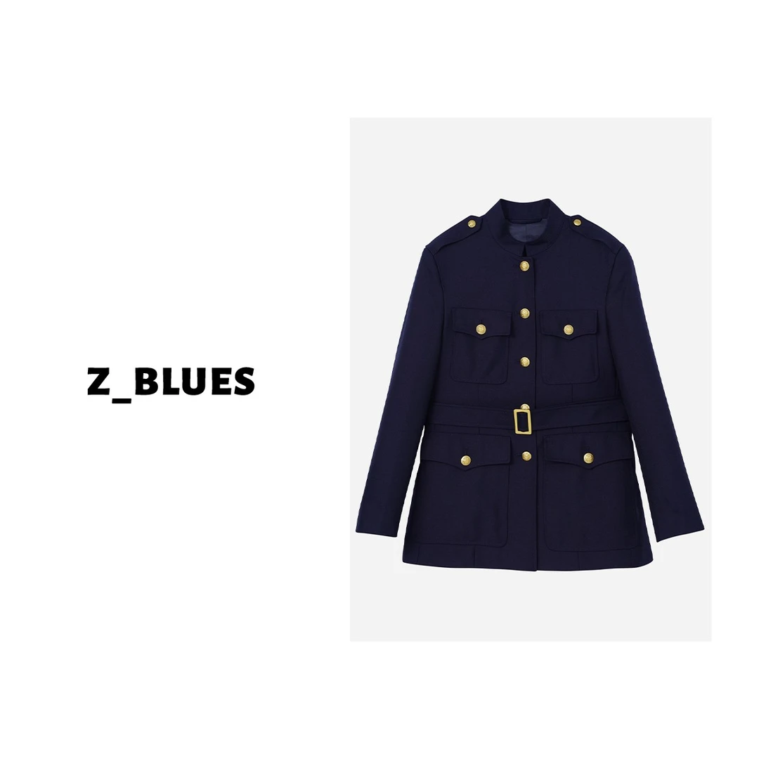 Z.blues【百花休漫妒】春季简约英伦风金扣立领收腰外套女YZBTB0168