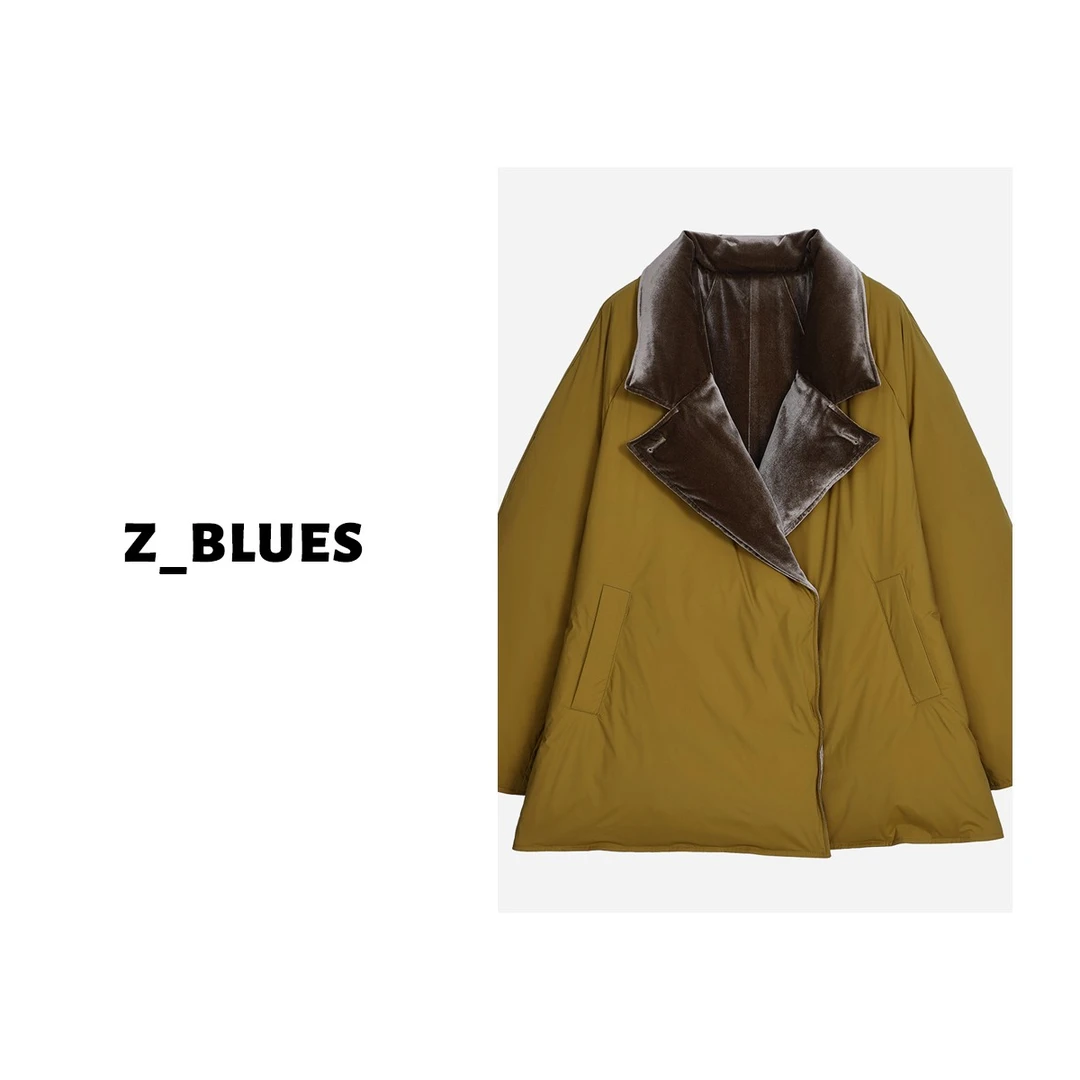 Z.blues【瘦竹随风摆】秋冬新款翻领丝绒两面穿羽绒服女士YZWL0355