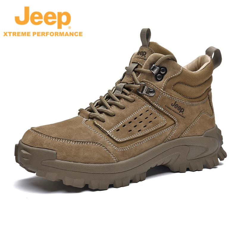 JEEP/吉普【户外新风尚】防滑登山鞋高帮真皮男厚底秋冬越野运动鞋