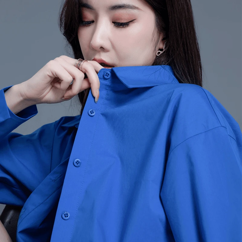 克莱因蓝色高级感衬衫女2025秋季新款女装衬衣长袖上衣开衫休闲款